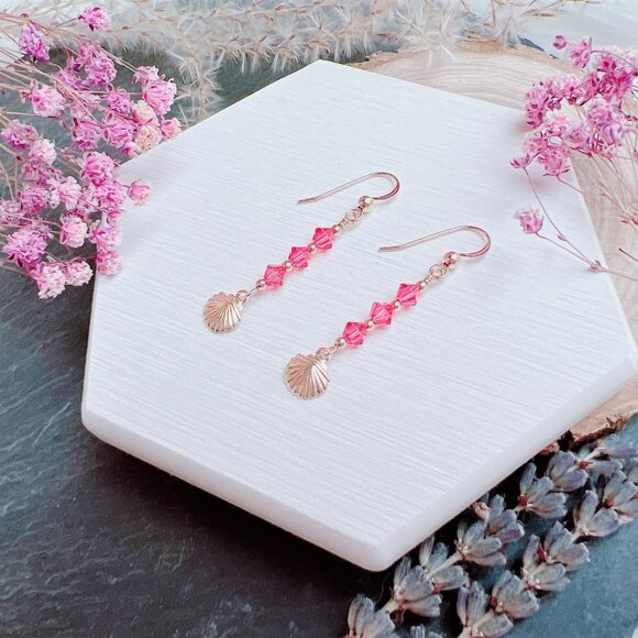 Cute Seashell Charm Earrings with Mini Crystals | Handmade in BC - Picture 2 of 6